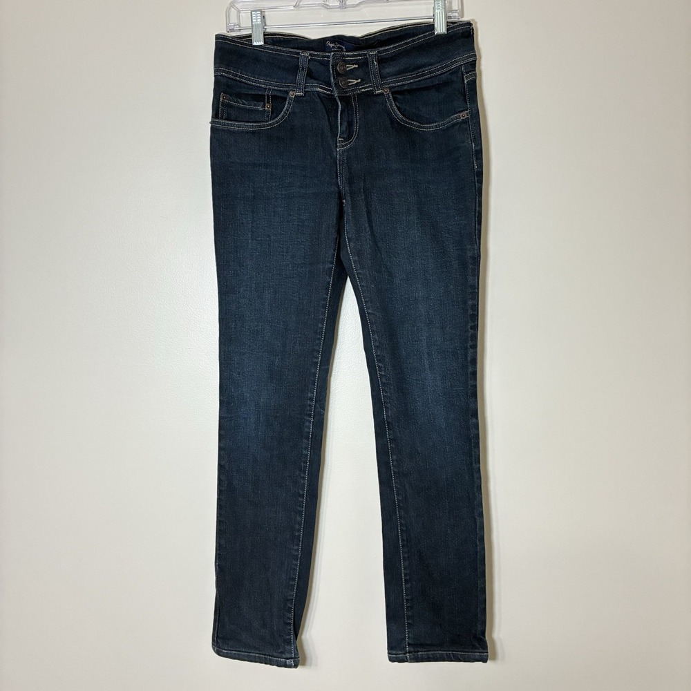 Pepe Jeans Frisky Womens Low Rise Straight Leg Strech Dark Denim Jeans Size 30
